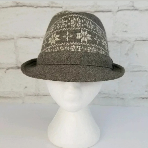 Wool Blend Fedora Hat Gray w/ White Fair Isle - Picture 2 of 5